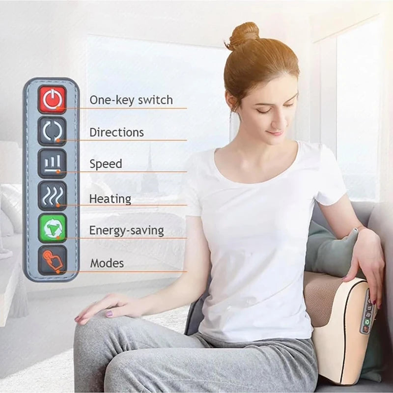 Electric Back & Neck Massager Pillow with Dual 8D Kneading & Infrared Heat